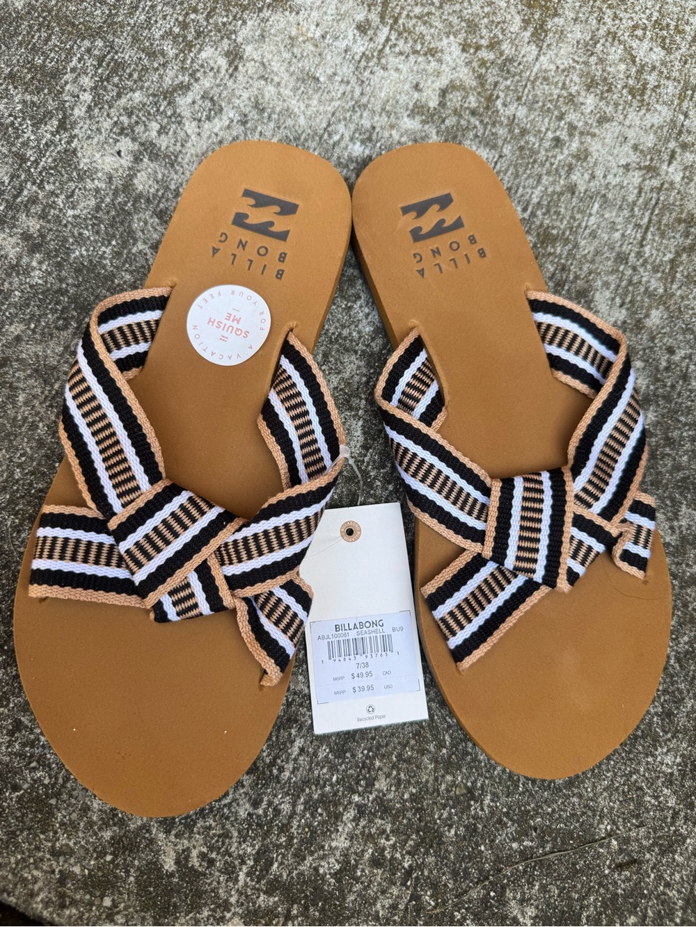 Billabong NWT Seashell Woven Geometric Crossover Slide Sandals Size 7 ✨